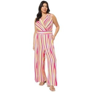 Torrid women Jumpsuit Super Soft Surplice rainbow Stripe Pockets Sz2X 18-20 NWT